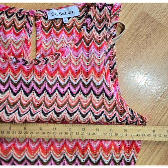 En Saison Womens Open Knit Crotchet Midi Dress Size L Rainbow Beachy Boho Hippie - Picture 11 of 12